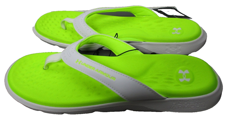 Under Armour Ignite Pro Marbella Flip Flop Sandals White Yellow Neon Womens 11